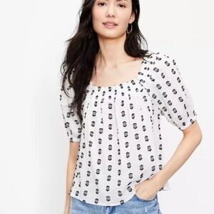 NEW Ann Taylor Clip Smocked Square Neck Spring Top Small